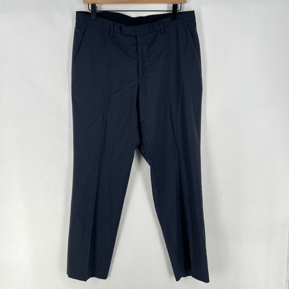 Hugo Boss Diesel Strasse 12 Navy Mini Check Lightweight Wool Flat Front Pant 34R - Picture 1 of 13